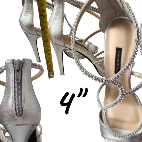 Caparros Silver Rhinestone Party Heels Women’s 8.5 Open Toe 4” Dressy NIB - Picture 4 of 8